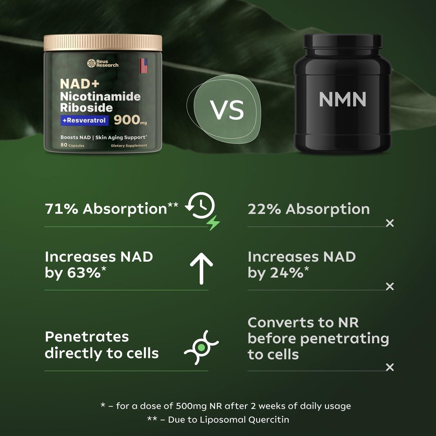 '-Reus Research NR900 – NAD+ dietary supplement to support skin aging, for more energy and concentration – 80 tablets – Vitamin and wellness supplement