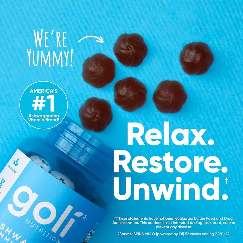 Goli Ashwagandha & Vitamin D Gummies – Berry Blend, KSM-66, vegan, plant-based, non-GMO, gluten-free, and gelatin-free.