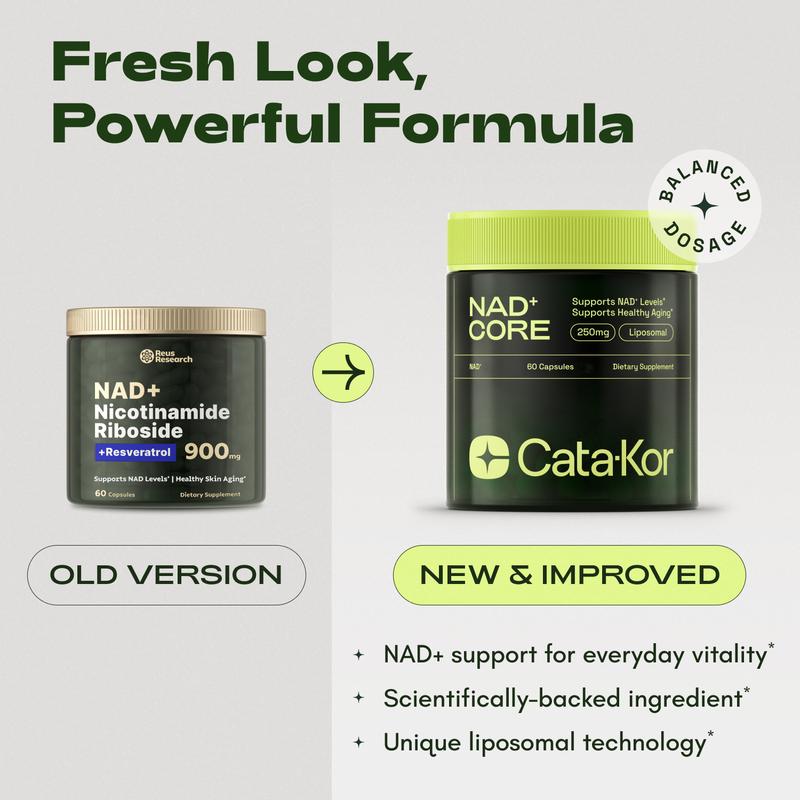 Cata-Kor 250 mg – NAD+ Supplement to Support Skin Aging, for More Energy and Focus – 60 Caplets – Vitamin &amp; Wellness Supplement, Edible 