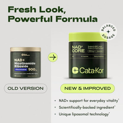 Cata-Kor 250 mg – NAD+ Supplement to Support Skin Aging, for More Energy and Focus – 60 Caplets – Vitamin &amp; Wellness Supplement, Edible 
