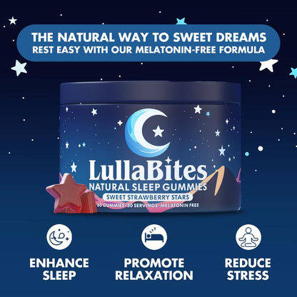 LullaBites Natural Sleep Gummies – 30 Servings – Sweet Strawberry Stars (melatonin-free) 