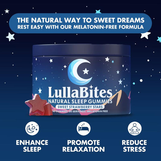 LullaBites Natural Sleep Gummies – 30 Servings – Sweet Strawberry Stars (melatonin-free) 
