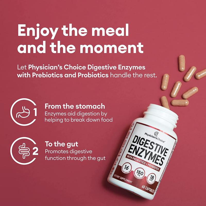 Physician's Choice Digestive Enzymes with Probiotics and Prebiotics – Mealtime Discomfort and Bloating Relief – Multi-Support for Digestive and Gut Health 