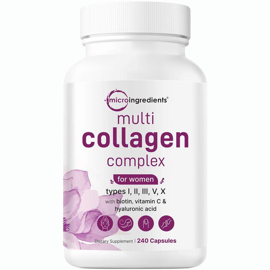 Micro-ingredients: Multi-Collagen Complex, 240 Capsules | Types I, II, III, V, X with Hyaluronic Acid, Biotin, Vitamin C | Hydrolyzed Protein Peptides 