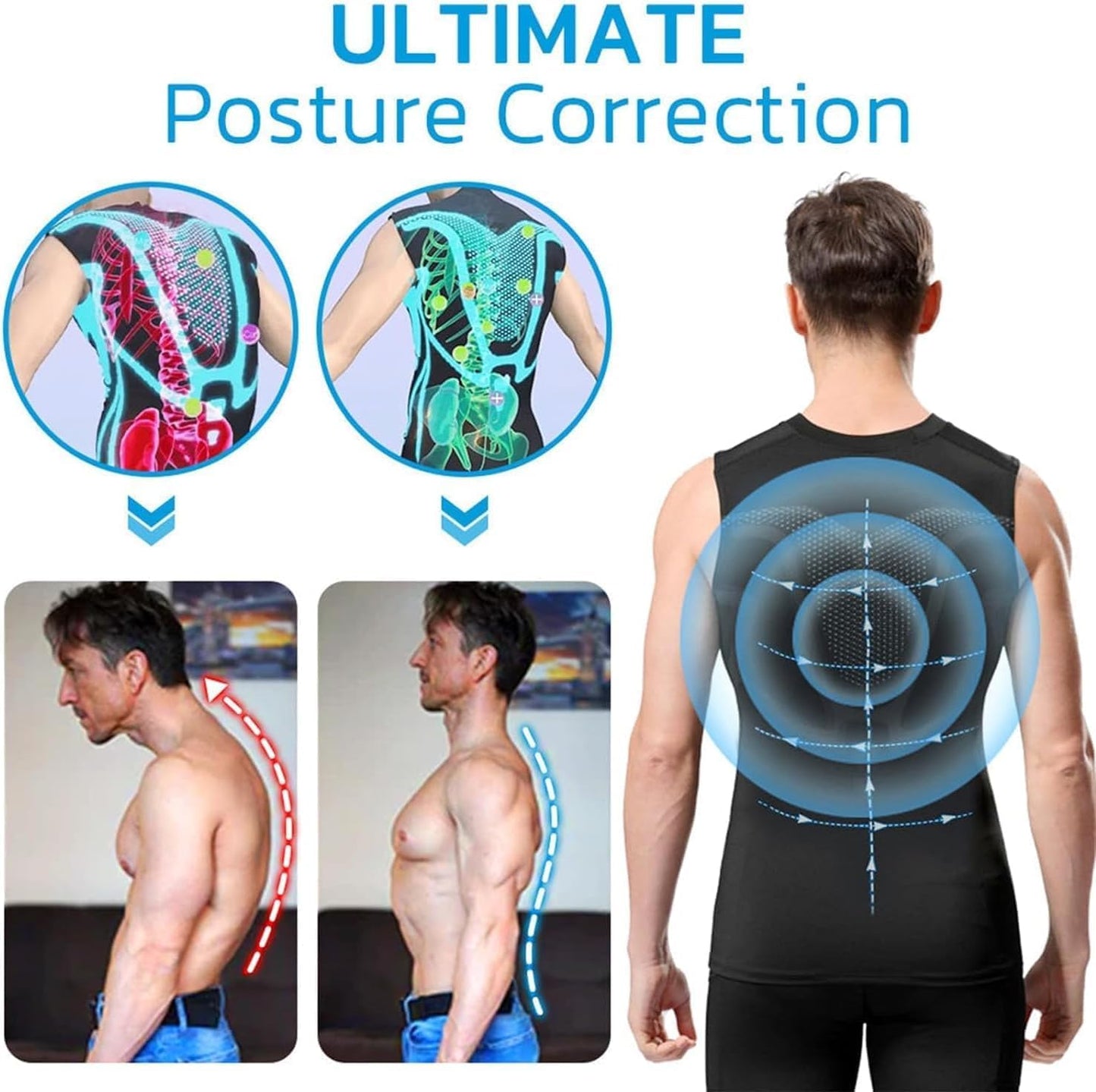 Pukmqu Gfouk Menionic Tourmaline Posture Corrector Vest, Ionic Shaping Sleeveless Shirt, Posture Corrector for Men, Back Support Vest