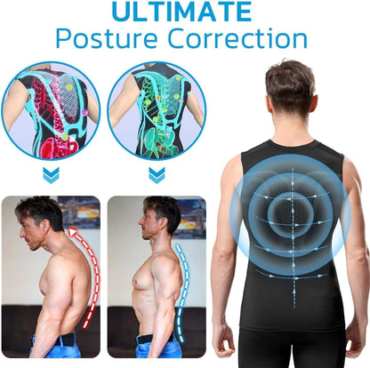 Pukmqu Gfouk Menionic Tourmaline Posture Corrector Vest, Ionic Shaping Sleeveless Shirt, Posture Corrector for Men, Back Support Vest