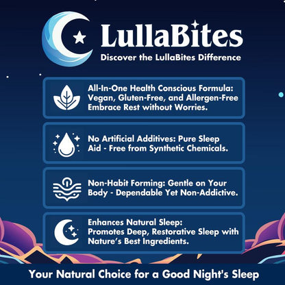 LullaBites Natural Sleep Gummies – 30 Servings – Sweet Strawberry Stars (melatonin-free) 