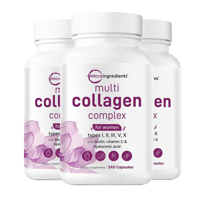 Micro-ingredients: Multi-Collagen Complex, 240 Capsules | Types I, II, III, V, X with Hyaluronic Acid, Biotin, Vitamin C | Hydrolyzed Protein Peptides 
