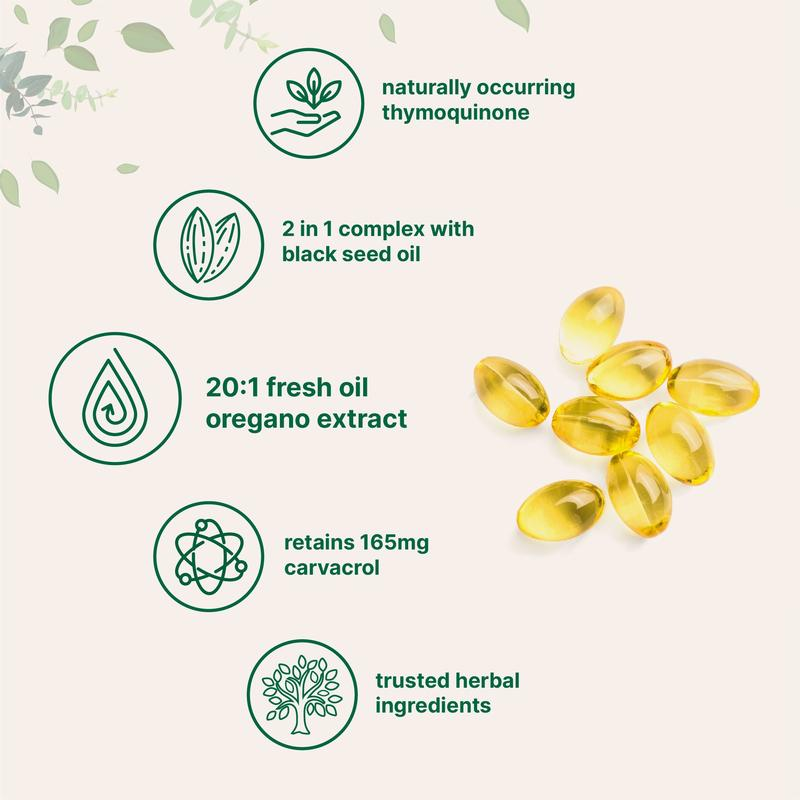 Micro-ingredients: Oregano oil with black cumin oil, 300 softgels 