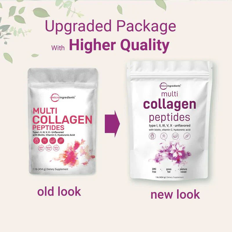 Multi-Collagen Peptides – Hydrolyzed protein peptides with hyaluronic acid, biotin and vitamin C – Tasteless 