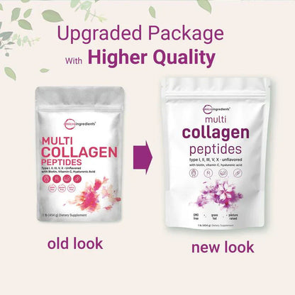 Multi-Collagen Peptides – Hydrolyzed protein peptides with hyaluronic acid, biotin and vitamin C – Tasteless 