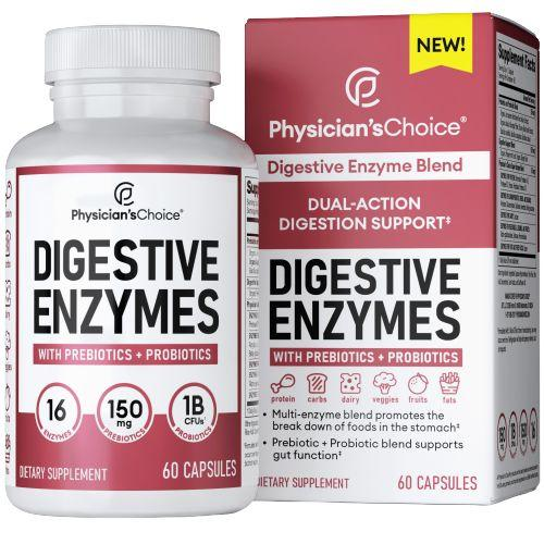 Physician's Choice Digestive Enzymes with Probiotics and Prebiotics – Mealtime Discomfort and Bloating Relief – Multi-Support for Digestive and Gut Health 