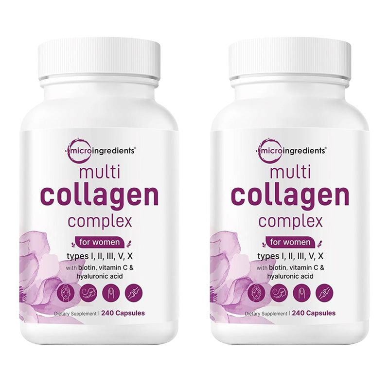 Micro-ingredients: Multi-Collagen Complex, 240 Capsules | Types I, II, III, V, X with Hyaluronic Acid, Biotin, Vitamin C | Hydrolyzed Protein Peptides 