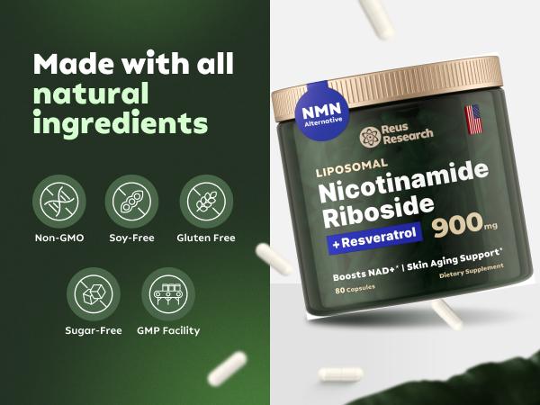 '-Reus Research NR900 – NAD+ dietary supplement to support skin aging, for more energy and concentration – 80 tablets – Vitamin and wellness supplement