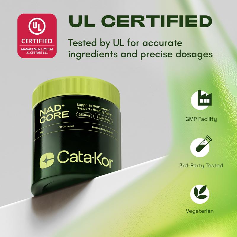 Cata-Kor 250 mg – NAD+ Supplement to Support Skin Aging, for More Energy and Focus – 60 Caplets – Vitamin &amp; Wellness Supplement, Edible 