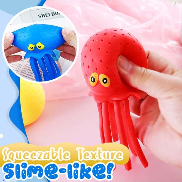 Water-spraying octopus squeeze toy