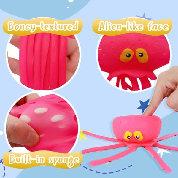 Water-spraying octopus squeeze toy