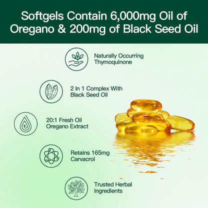 Oregano Oil with Black Seed Oil (300 Capsules) | Natural Antioxidants | Nutrient Support | Highly Effective Herbal Supplement 