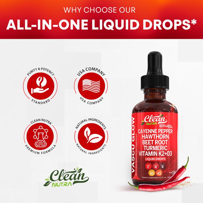 Cayenne pepper supplement, liquid drops + hawthorn berries, vitamin D3 and K2, organic beetroot root powder, Ceylon cinnamon, turmeric curcumin, Panax ginseng