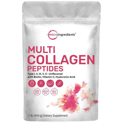 Multi-Collagen Peptides – Hydrolyzed protein peptides with hyaluronic acid, biotin and vitamin C – Tasteless 