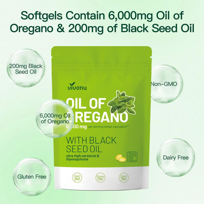 Oregano Oil with Black Seed Oil (300 Capsules) | Natural Antioxidants | Nutrient Support | Highly Effective Herbal Supplement 