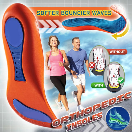 Shock-absorbing orthopedic sports shoe insoles