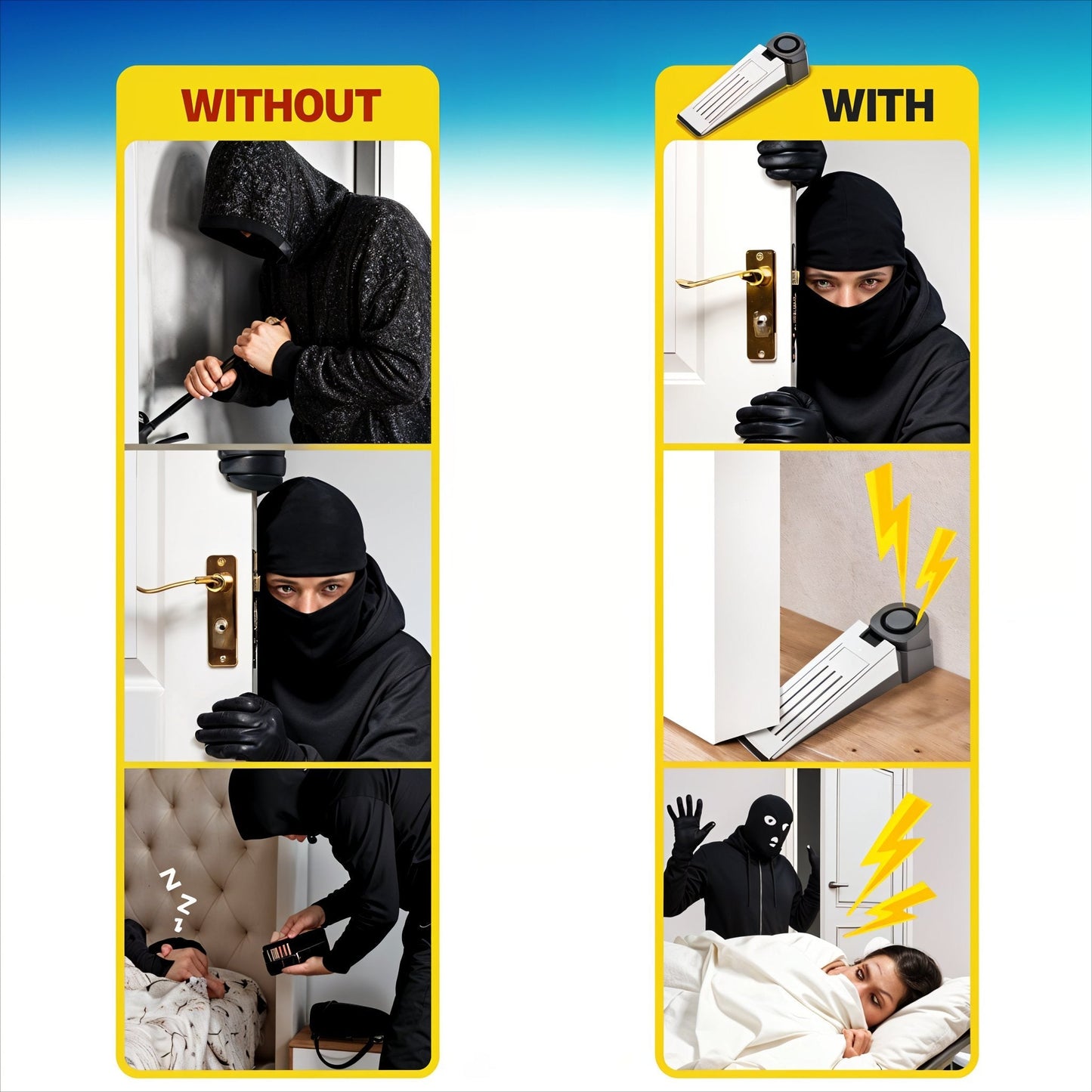 Travel safety doorstop with alarm