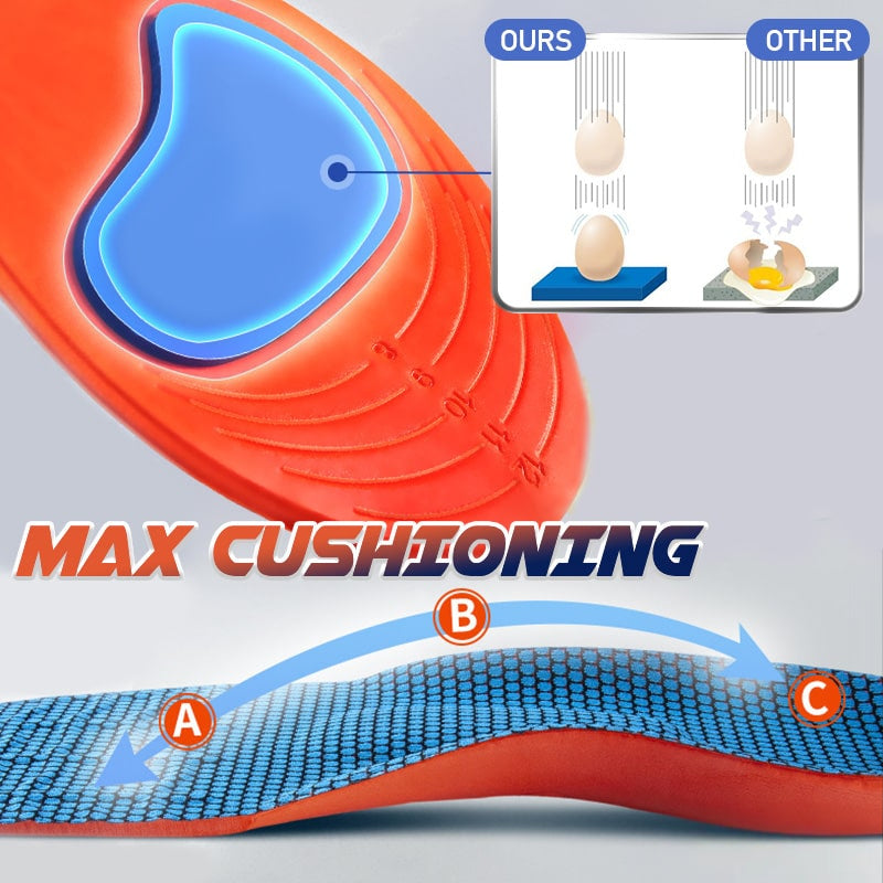Shock-absorbing orthopedic sports shoe insoles