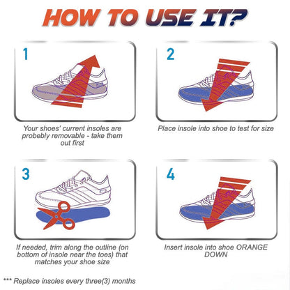 Shock-absorbing orthopedic sports shoe insoles